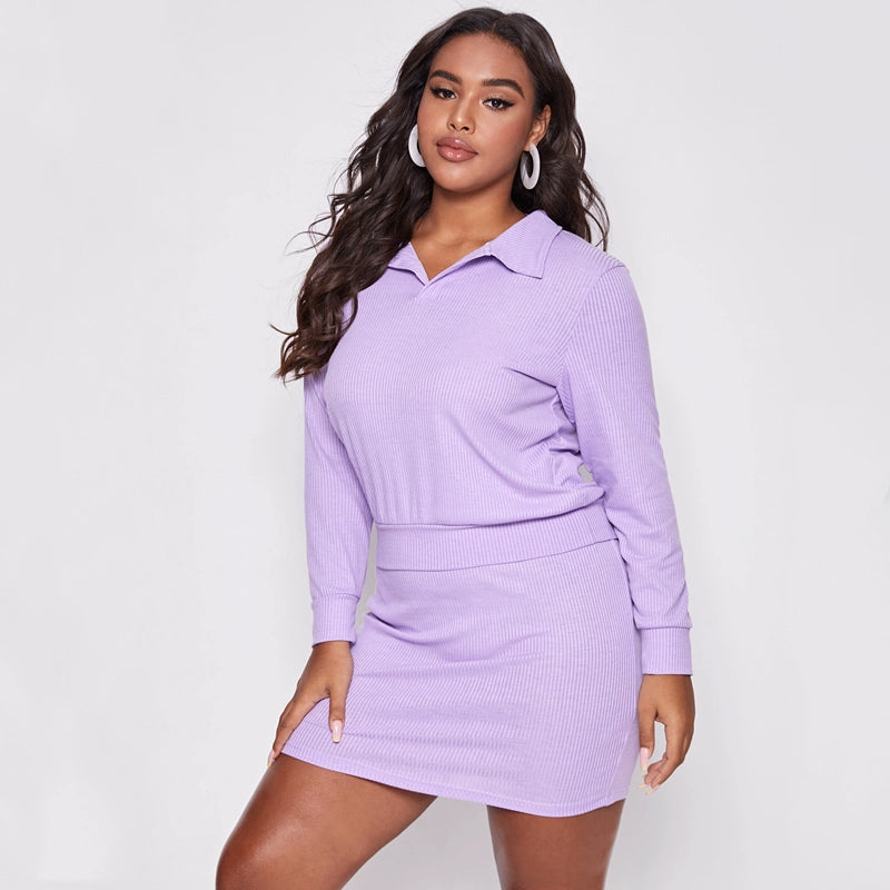 Purple Plus Size High-Waist Slim Looking Dress Set - bertofonsi