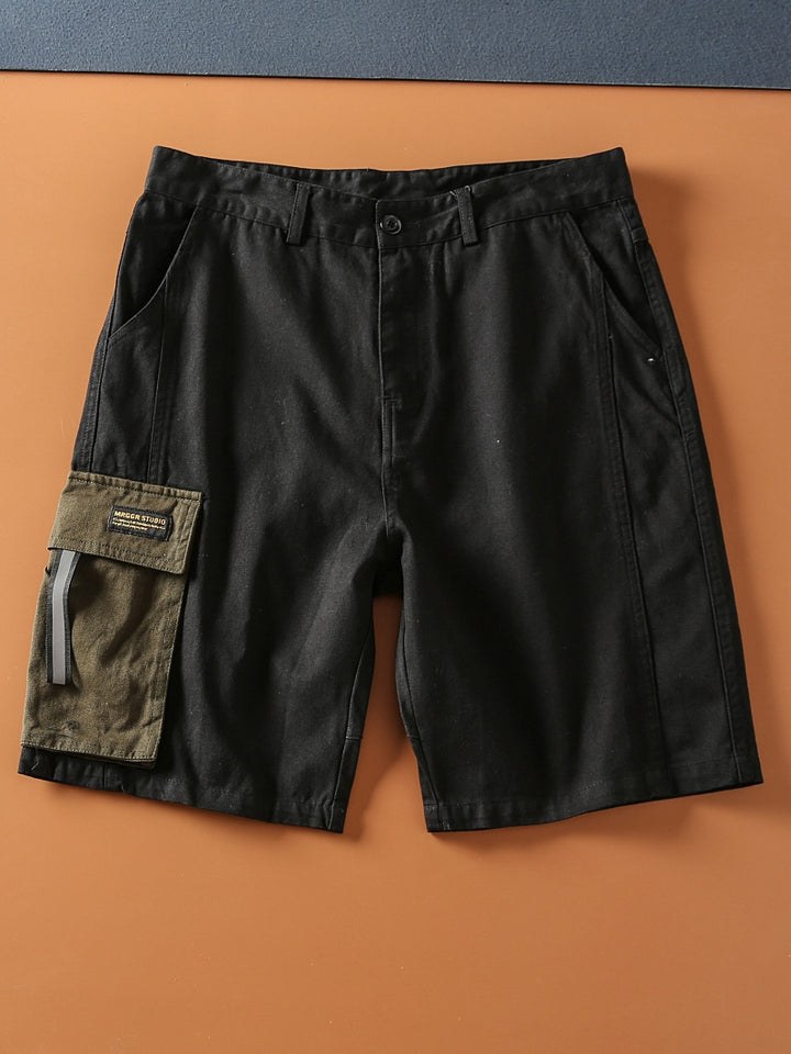 Summer New Oblique Cotton Drill Contrast Color Pocket Men's Multi-Pocket Casual Cargo Shorts Fifth Pants Middle Pants - bertofonsi