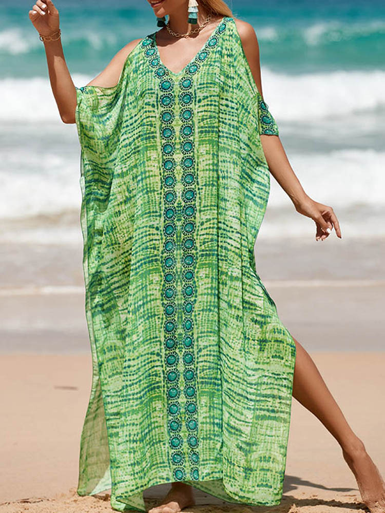 2023 Spring and Summer New Thailand Bali Tourist Chiffon Dress Shoulder-Baring Slimming Seaside Beach Long Dress - bertofonsi