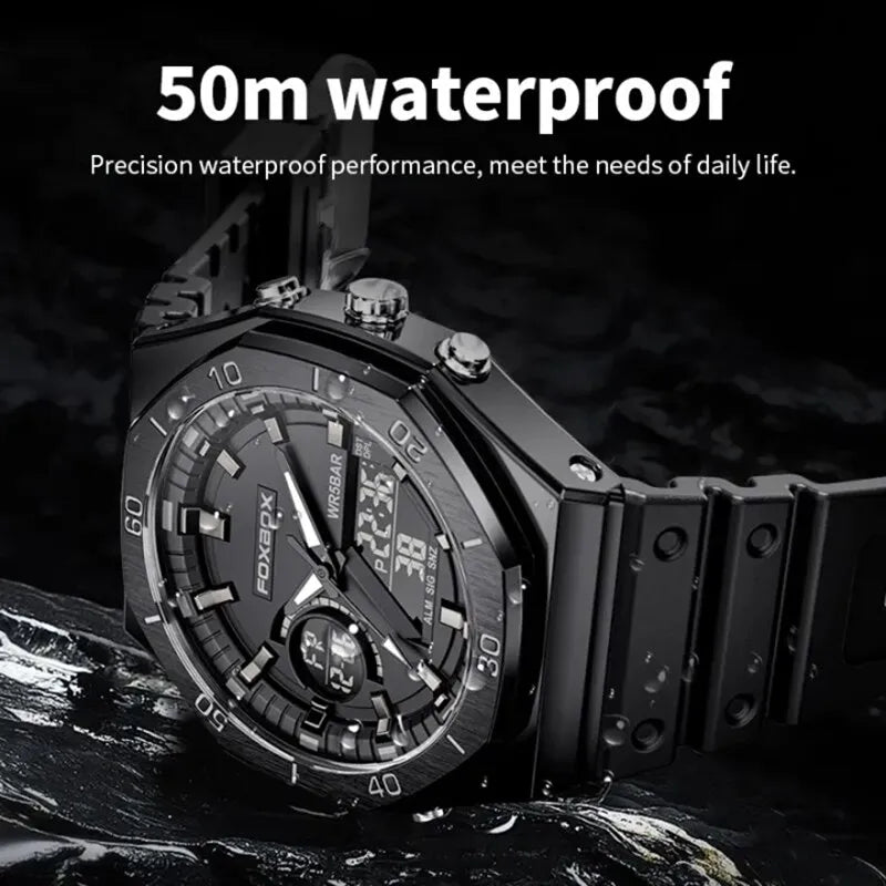 New Dual Display Watches For Men Casual Sports Chronograph Quartz Big Dial Wrist Watch Silicone Waterproof Digital Clock - bertofonsi