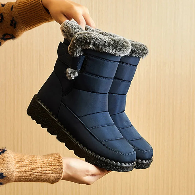 Waterproof Winter Boots for Women 2023 New Faux Fur Long Plush Snow Boots Woman Platform Ankle Boots Warm Cotton Couples Shoes - bertofonsi