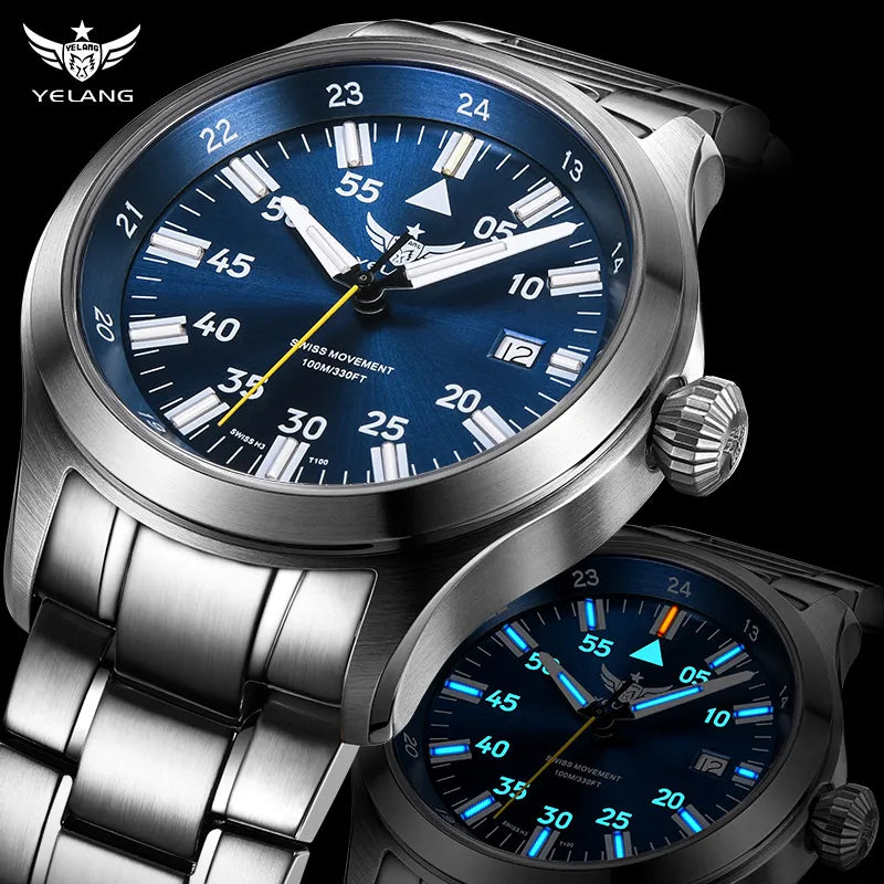 Yelang V1021 Men's Wristwatch 42mm Relógio Masculino HH6 100m Waterproof Men's Diving Watch Wristwatch Clock - bertofonsi