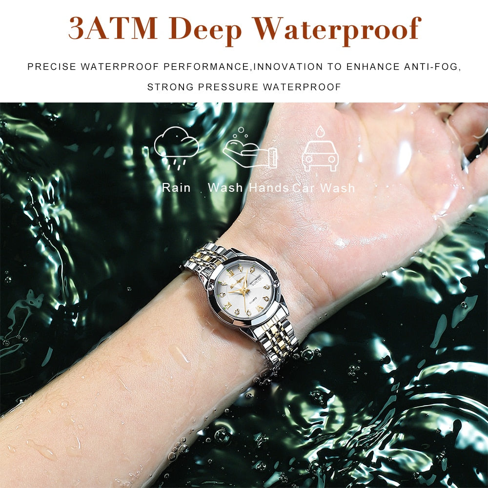 POEDAGAR Luxury Ladies Wristwatch Luminous Waterproof Date Week Woman Dress Watches Stainless Steel Women Watch Quartz Clock+Box - bertofonsi