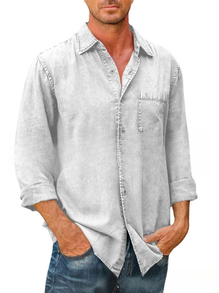 Men Shirts Cotton Denim Long Sleeve Casual Solid Color Laple Shirt Mens Spring Autumn Fashion Vintage Jeans Shirt Tops S-5XL - bertofonsi