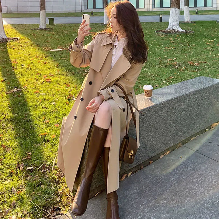 2023 Autumn Woman Long Trench Coat Fashion Korean Streetwear Loose Cloak Casual Elegant Khaki Black Women's Windbreaker Coat New - bertofonsi