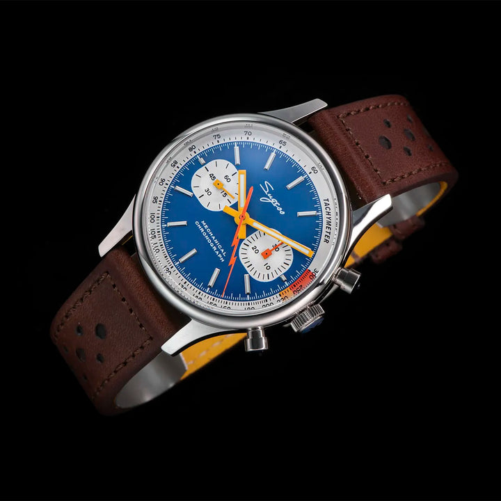 Sugess Watch Mens 1963 Pilot Chronograph Mechanical Wristwatches Tianjin ST19 Movement Swanneck Sapphire Crystal Racing Leather - bertofonsi