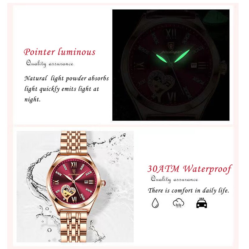 POEDAGAR Romantic Watches For Women Luxury Diamond Stainless Steel Bracelet Ladies Quartz Watch Waterproof Brand Luminous Clocks - bertofonsi