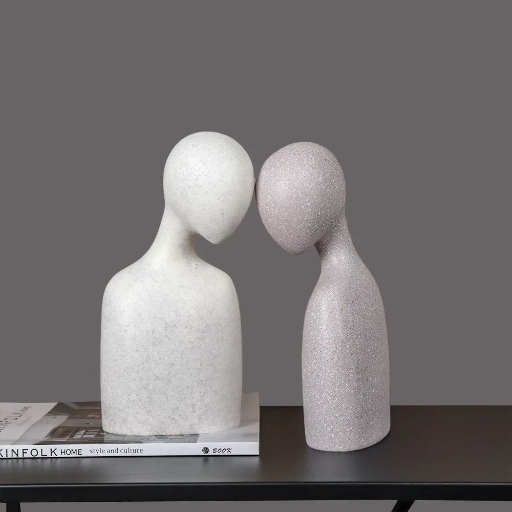 Nordic Abstract Couple Statues Resin People Sculpture Lover Bust Ornaments Home Decoration Large Size Man Woman Figurines White - bertofonsi