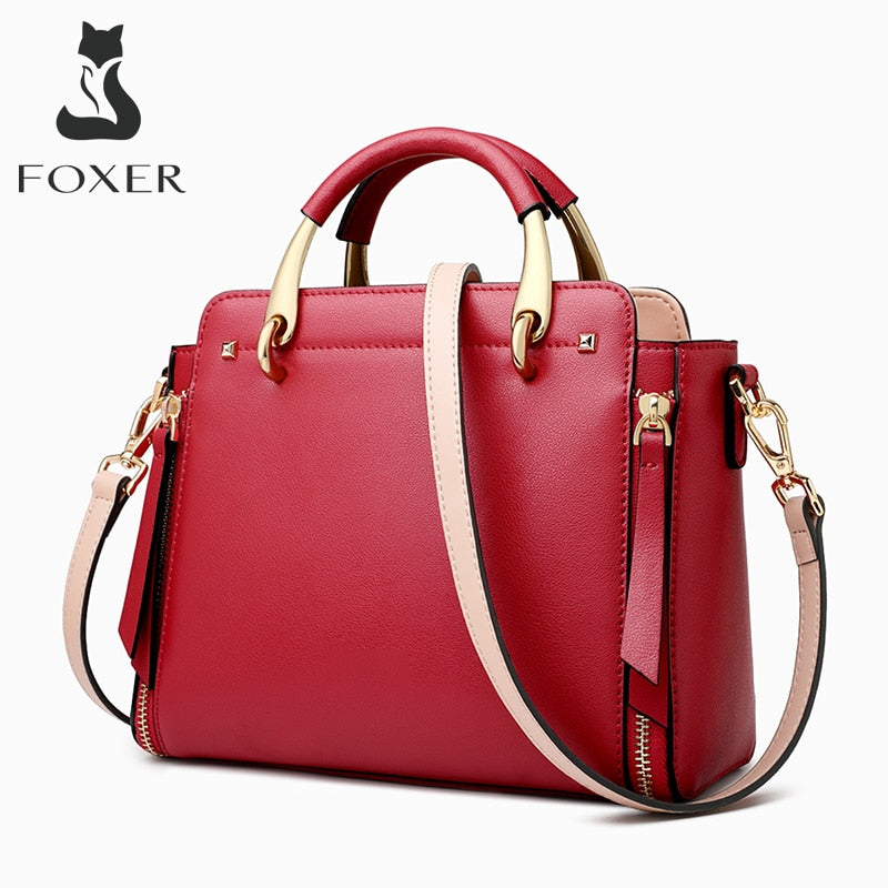 FOXER Women Crossbody Shoulder Bags Female Split Leather Handle Bags Large Capacity Handbags Stylish Cross-body Purse Chic Totes - bertofonsi