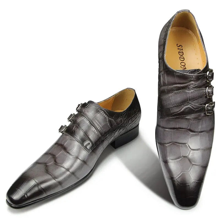 Fashion Business Men Leather Shoes Crocodile Print Wedding Party Office High Grade Genuine Leather Shoes Grey Pointed Toe Loafer - bertofonsi