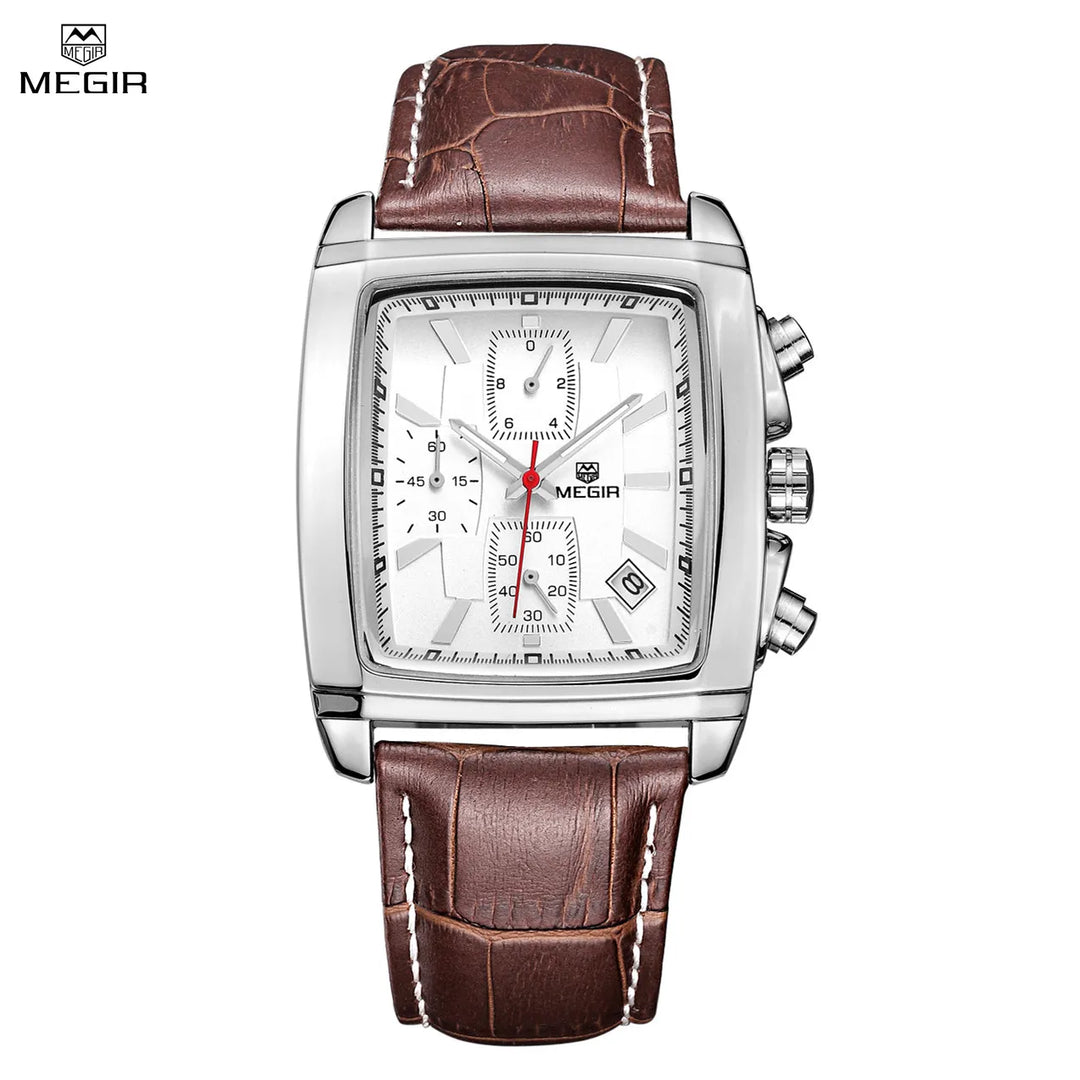 MEGIR Watch Men Business Wristwatch Rectangle Quartz Military Watches Waterproof Luminous Leather Casual Moda Clock Reloj Hombre - bertofonsi