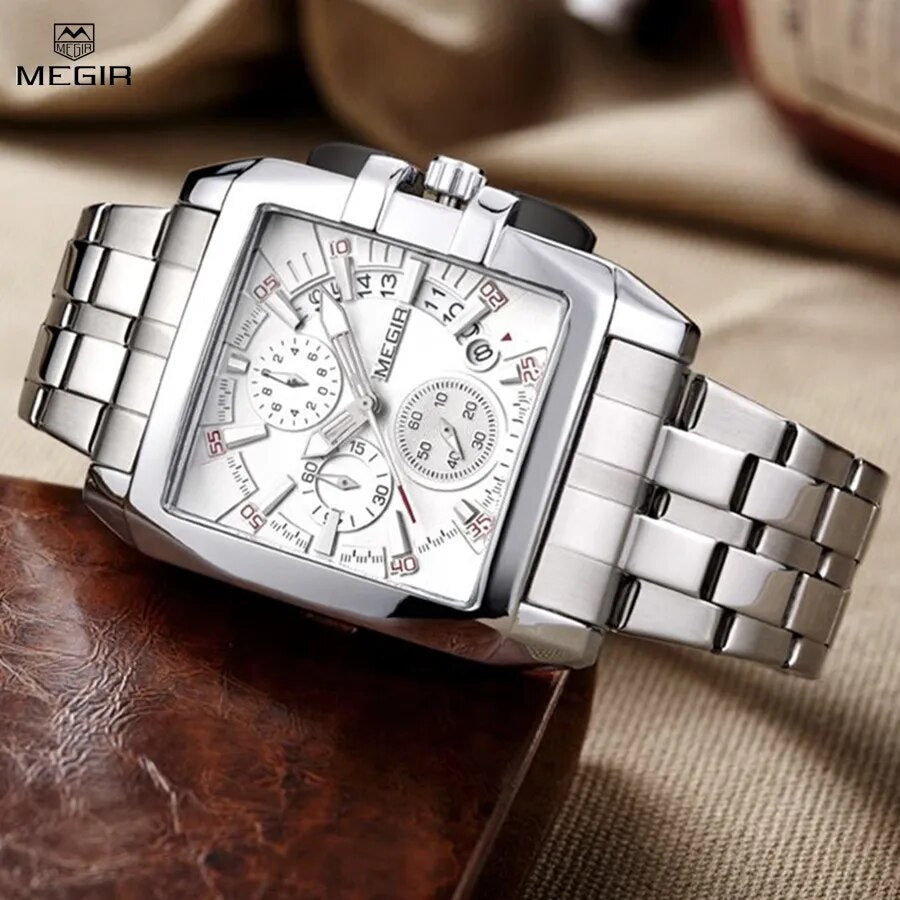 MEGIR Original Luxury Men Watch Stainless Steel Mens Quartz Wrist Watches Business Big Dial Wristwatches Relogio Masculino 2018 - bertofonsi
