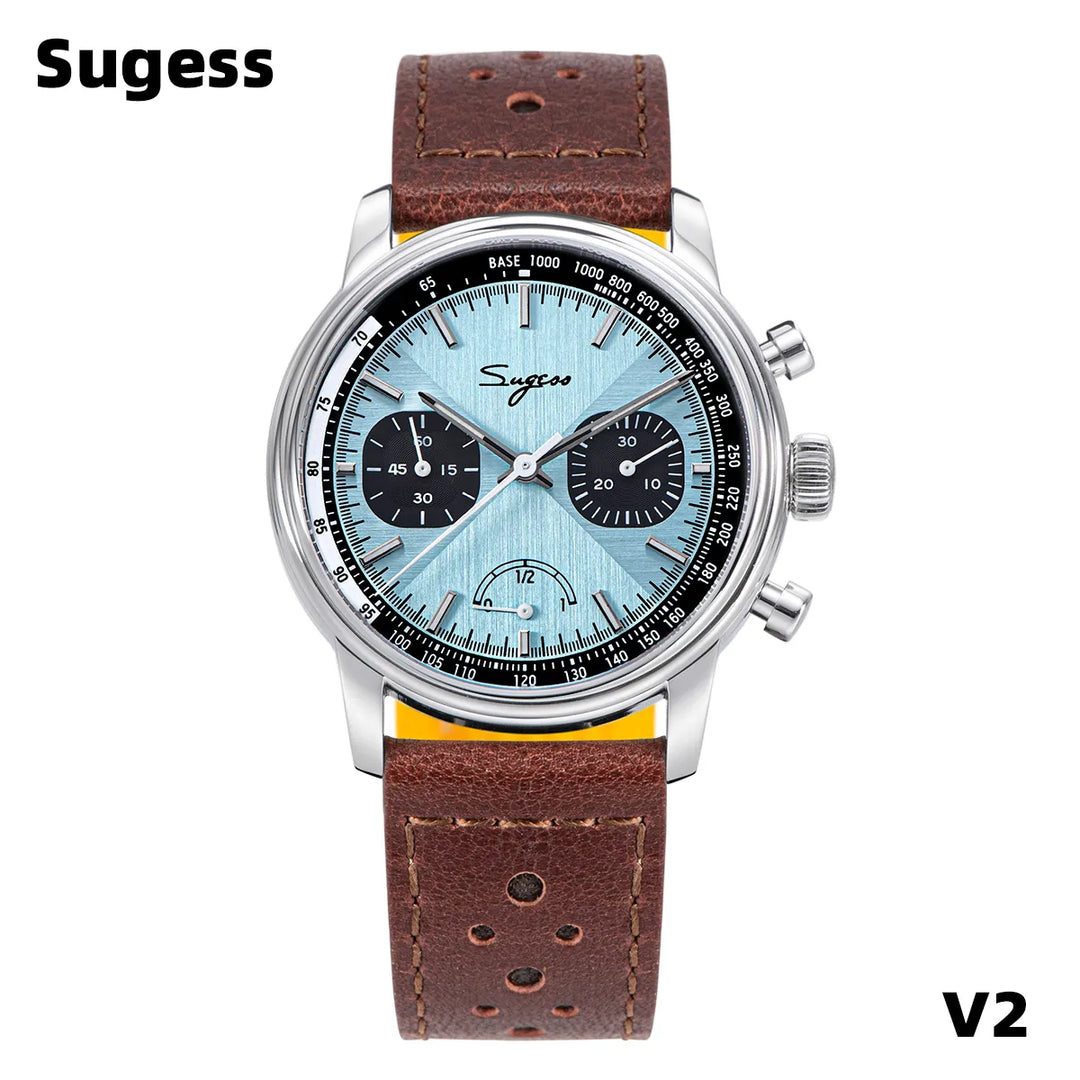 Sugess Pilot Watch Men ST1906 Movement Handwind Chronograph Wristwatches Sapphire Waterproof Hand Wind PowerReserve Luminous V2 - bertofonsi