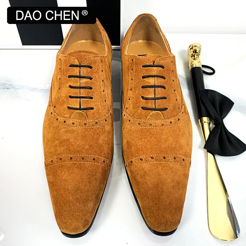 Elegant Men Oxford Shoes Lace up Mens Dress Sued Shoes Black Brown Pointed Men Casual Shoes Office Wedding Shoes For Men - bertofonsi