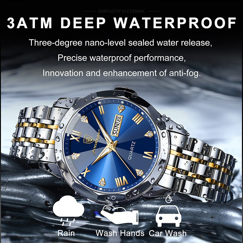 POEDAGAR Diamond Luxury Mens Watch Business Stainless Steel Brand Waterproof Male Quartz Clocks Calendar Luminous Relojes Hombre - bertofonsi