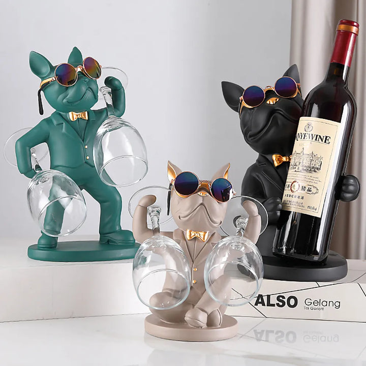 Bulldog Animal Figurine Cup Wine Glass Holder,Table Ornaments,Dog Statue,Sculpture Home Decoration Accessories,Living Room Decor - bertofonsi