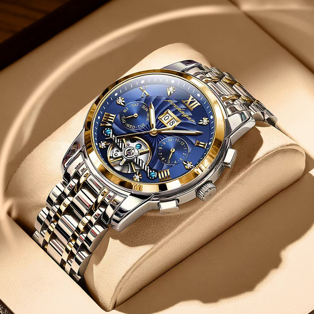 POEDAGAR Automatic Mechanical Tourbillon Business Wristwatch Luxury Hollow Waterproof Stainless Steel Men Watches Relojes Hombre - bertofonsi