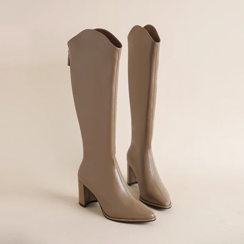 Plus Size 34-43 New Women Boots Zipper Thick High Heels Simple Thick High Heels Autumn Winter Boots Knee High Botas - bertofonsi