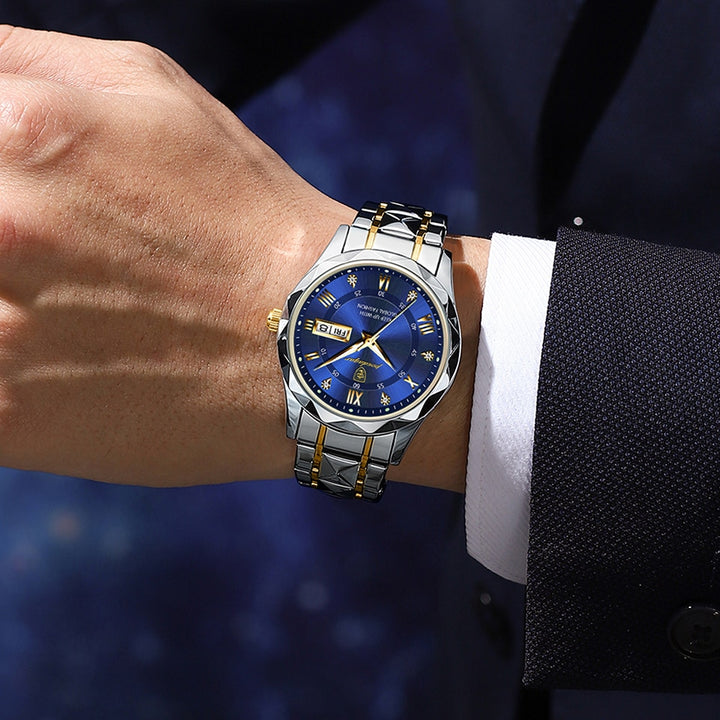POEDAGAR New Design Business Men Luxury Watches Stainless Steel Quartz Wrsitwatches Male Auto Date Clock with Luminous Hands+box - bertofonsi