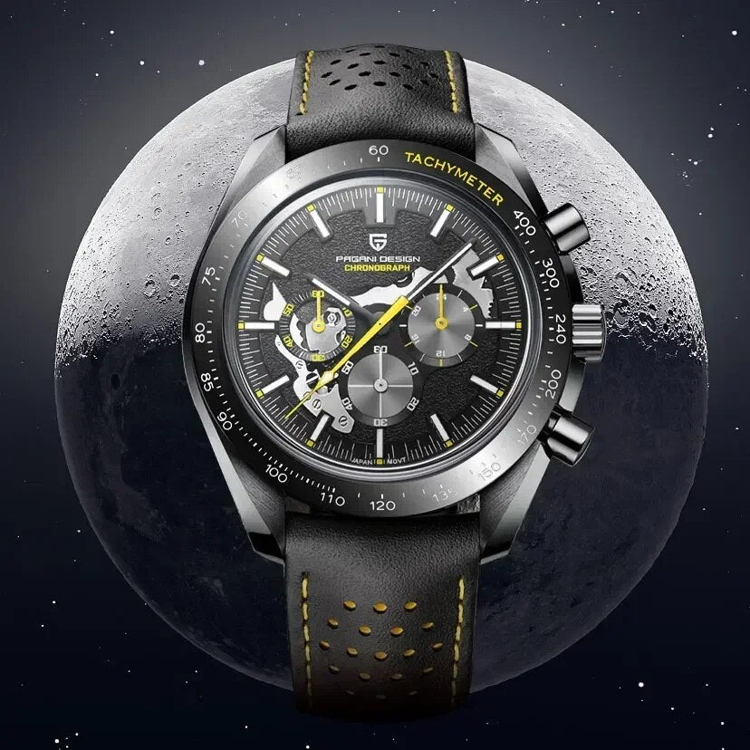 PAGANI DESIGN 2023 New Moon Dark Men's Watches Luxury Quartz Watch Men Skeleton Sport Chronograph AR Sapphire glass Wrist Watch - bertofonsi