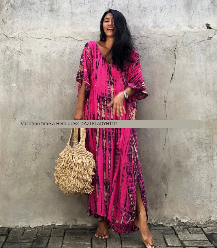 New European and American-Style Sanya Holiday Dress Beach Travel Photo Loose plus Size Robe Ethnic Dress Women - bertofonsi