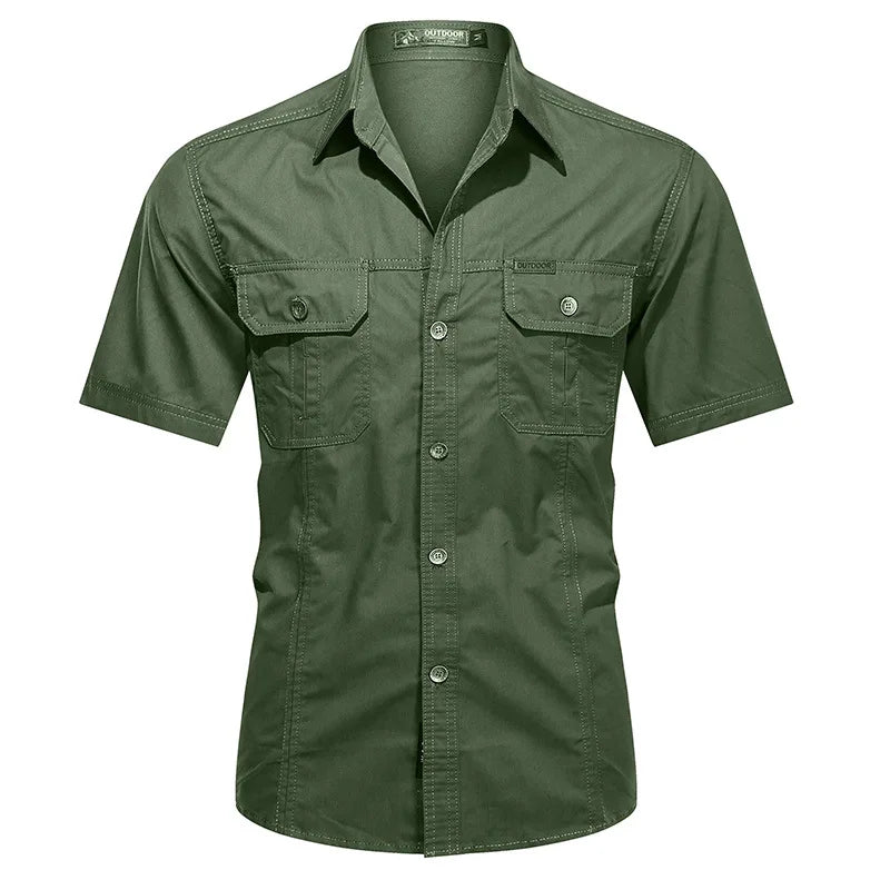 2022 New Summer Denim Short Sleeve Men Shirts 100% Cotton Army Military Casual Shirts Outdoor Hiking Fishing Clothing Plus Size - bertofonsi