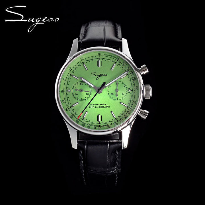 Sugess 1963 Pilot Mens Watch Chronograph Sapphire Crysta Mechanical Wristwatches Tianjin ST1901 Movement  Waterpoorf Green 40mm - bertofonsi