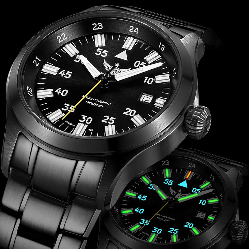 YELANG New Pilot Quartz Watch H3 T100 Self Luminous Waterproof 100m Sapphire Mirror Men's Watch Military Sports Watch V1021S - bertofonsi