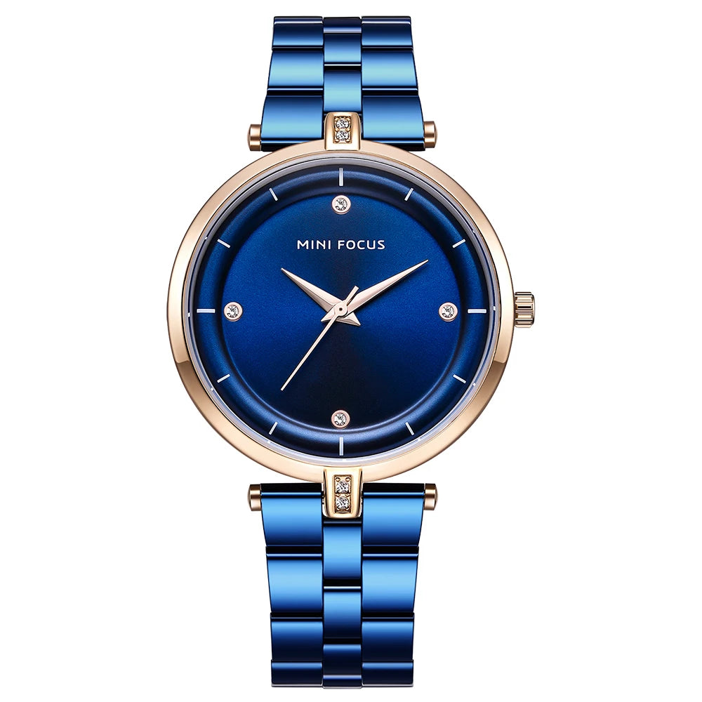 MINI FOCUS Watches Women Top Brand Luxury Quartz Watch Female Fashion Rhinestone Stainless Steel Ladies Simple Casual Wristwatch - bertofonsi