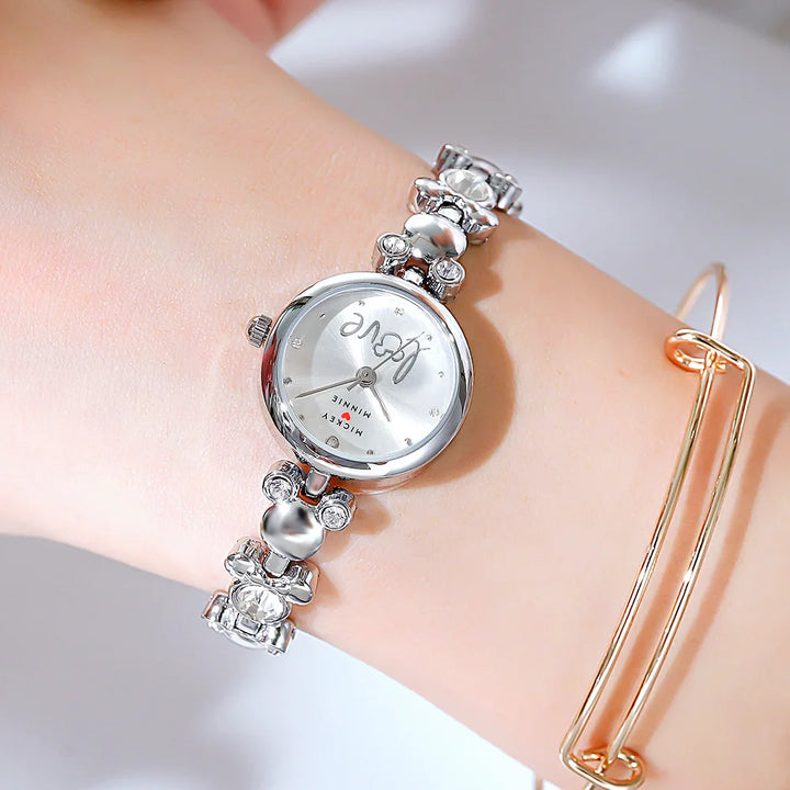 Genuine Disney Ladies Women's Watches Mickey Minnie Avatar Shaped Bracelet  Diamond Clock Student Girl Wrist Watch With Box - bertofonsi