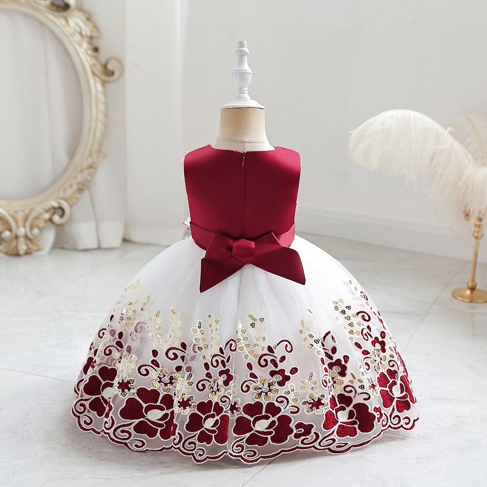 Pink Flower 1 Year Birthday Dresses For Baby Girl Clothing Cute Bow Golden Sequined Toddler Princess Lace Party Ball Gown 1-6Y - bertofonsi