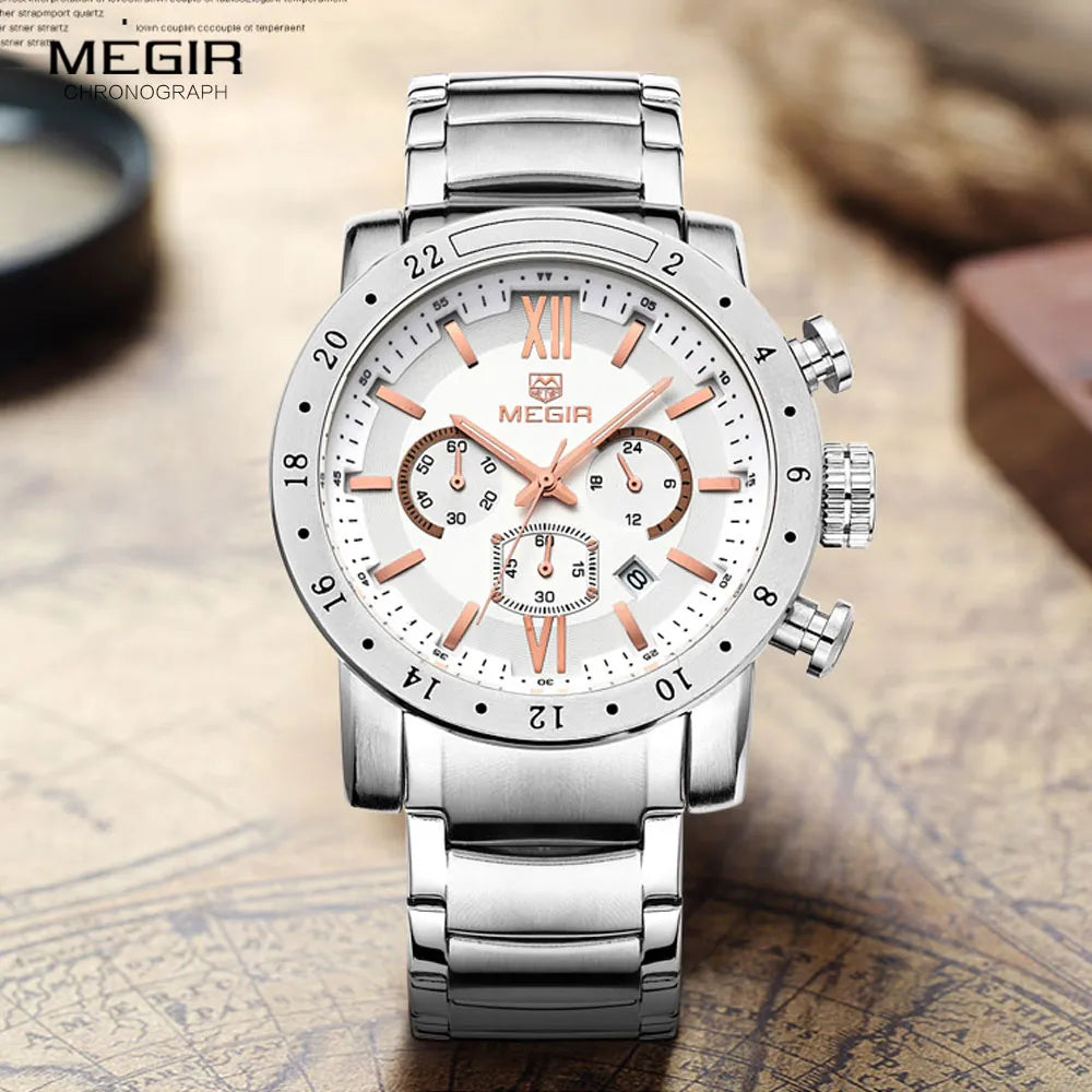Megir fashion quartz watch for man waterproof luminous wrist watch mens large dial watches 3008 free shipping - bertofonsi