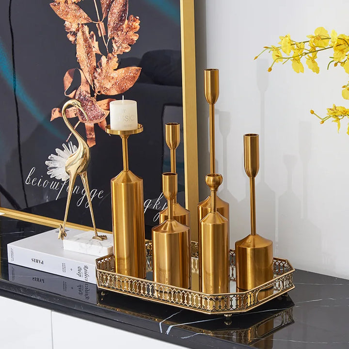 Metal Gold Plated Candle Holders High Quality Pillar Wedding Home Decoration Candlestick Props - bertofonsi