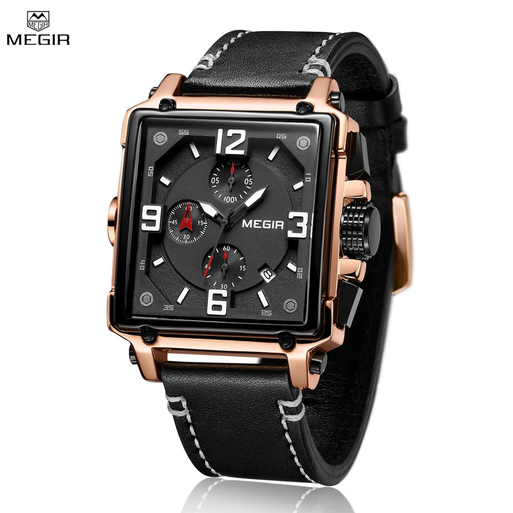 MEGIR Men Watch Top Brand Luxury Chronograph Quartz Watches Clock Men Leather Sport Army Military Wrist Watch Relogio Masculino - bertofonsi