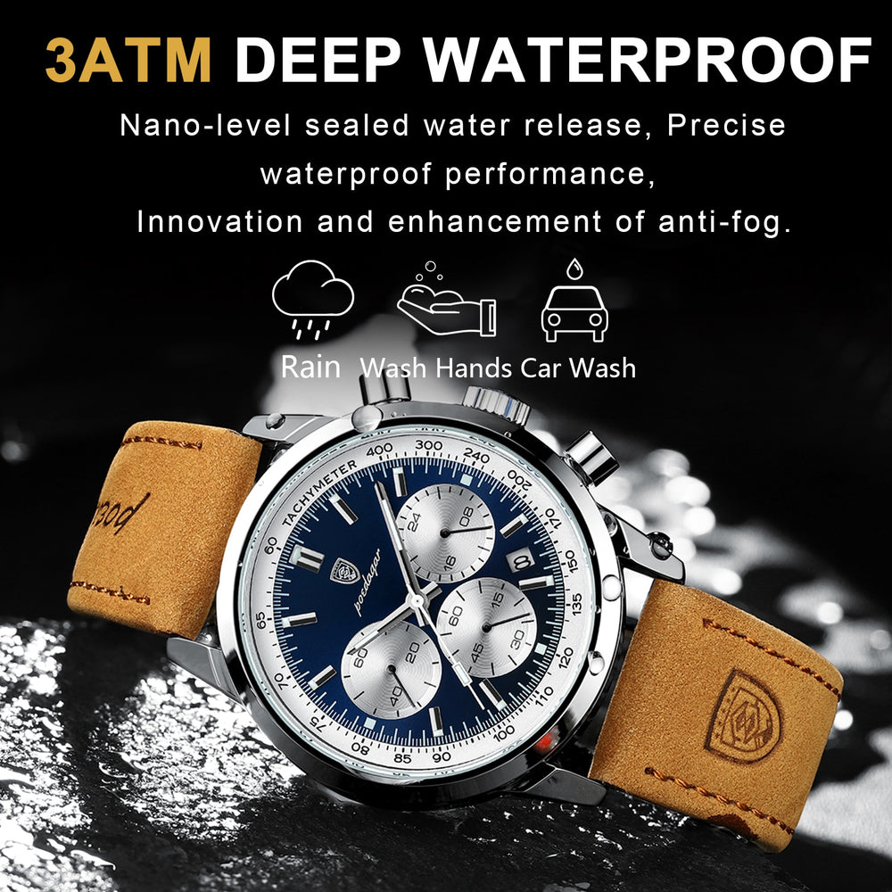 POEDAGAR Top Brand Luxury Man Watch Waterproof Chronograph Luminous Date Wristwatch For Men Quartz Leather Men's Watches Sprots - bertofonsi