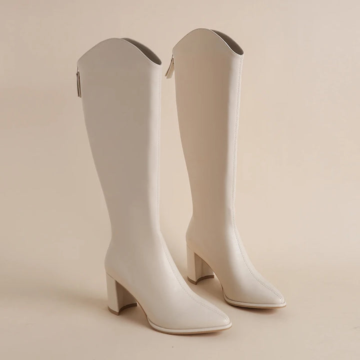 Plus Size 34-43 New Women Boots Zipper Thick High Heels Simple Thick High Heels Autumn Winter Boots Knee High Botas - bertofonsi