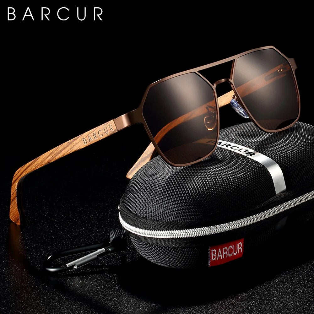 BARCUR Brand Design Zebra Wood Temple Polarized Women Sunglasses Hexagon Metal Frame Men Glasses UV400 protection - bertofonsi