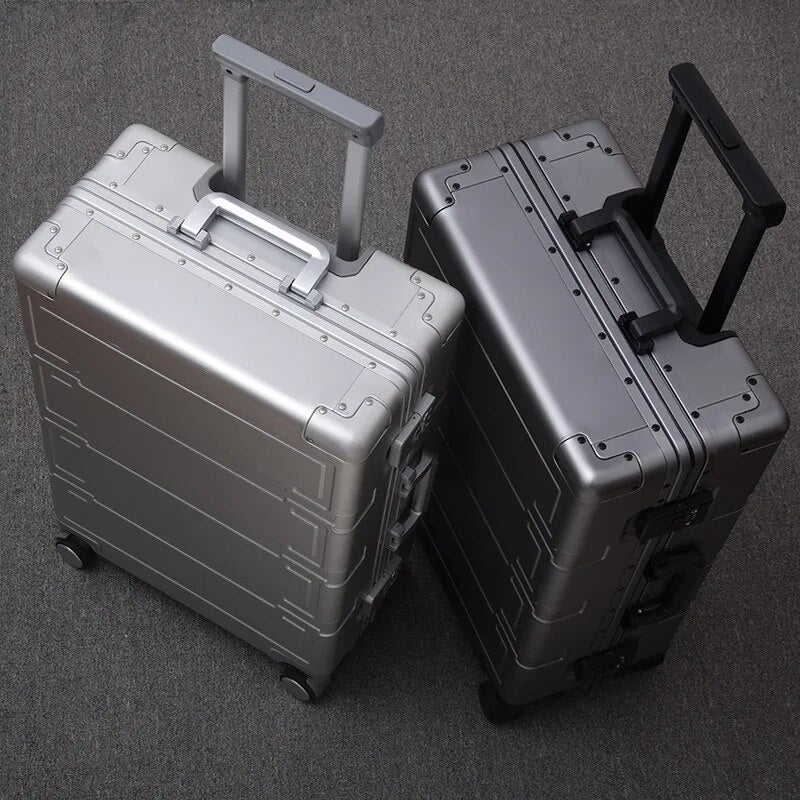 20/24/26/28 inch Business Silver color rolling luggage High quality aluminum trolley suitcase carry on suitcase on mute wheels - bertofonsi