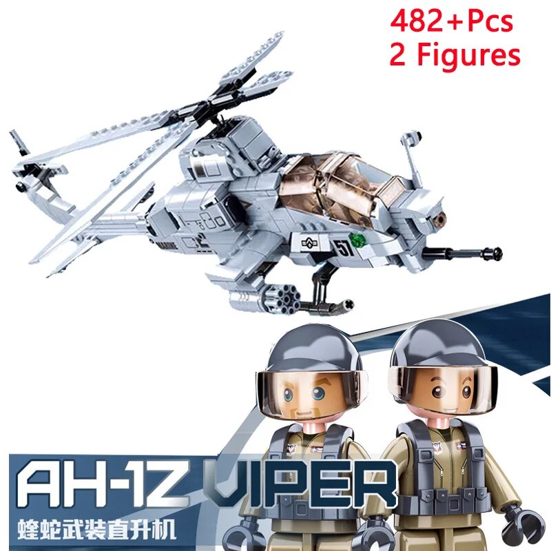 SLUBAN Military King of Jaeger AH-1Z VIPER Gunship Armed Helicopter Building Blocks Kit Bricks Classic Model Toys for Kids Gifts - bertofonsi