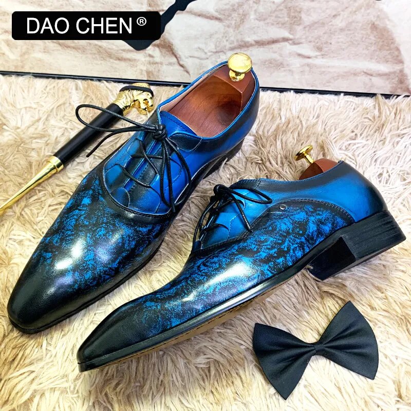 Luxury Brand Men Oxford Shoes Lace Up Black Bleu Pointed Toe Men Dress Casual Shoes Wedding Office Leather Shoes For Men - bertofonsi