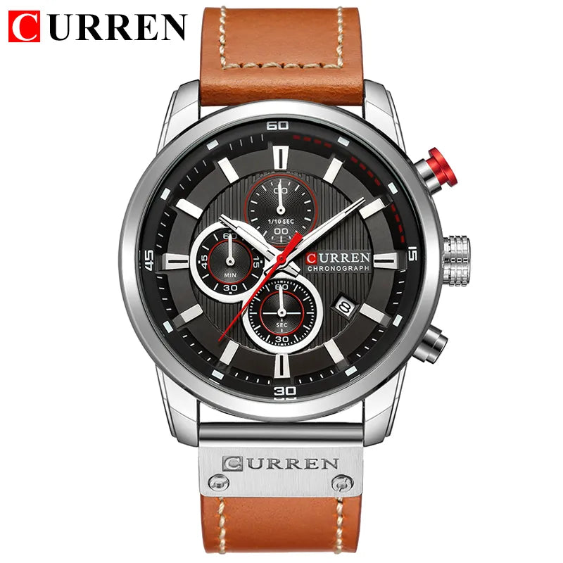 CURREN 8291 Chronograph Watches Casual Leather Watch For Men Fashion Military Sport Mens Wristwatch Gentleman Quartz Clock - bertofonsi