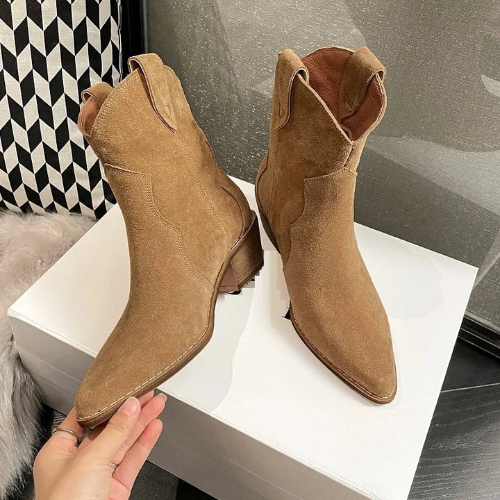 2022 Winter Classic Chelsea Boots for Woman Cow Suede Pointy toe Wedge Heel Ankle Boots Simple Comfortable Cowboy Boots Female - bertofonsi