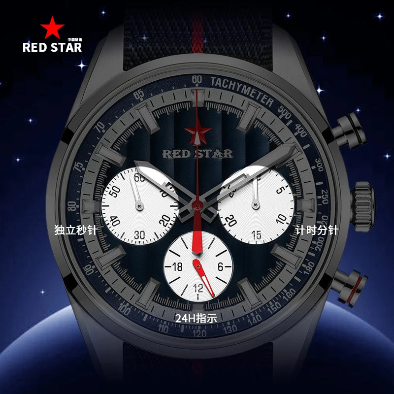 SEAKOSS RED STAR 1963 Chronograph Air Pilot Men Real Three-Eyes ST1903 Mechanical Watches Waterproof Super Luminous Wristwatches - bertofonsi