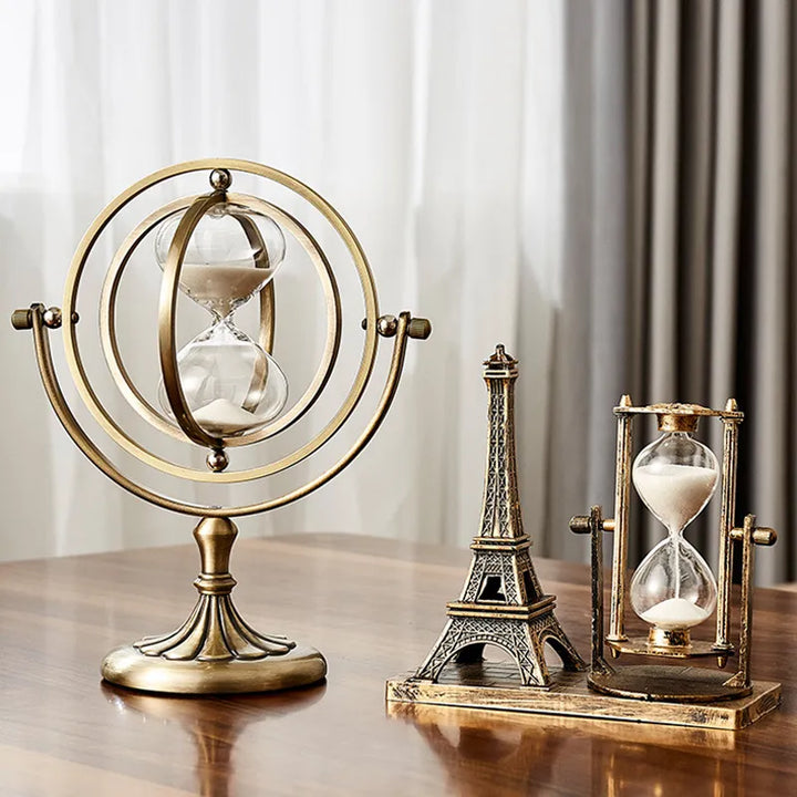 Nordic Creative Home Decoration Metal Hourglass Rotating Globe Sandglass Time For Living Room Office Desk Decor Gift - bertofonsi