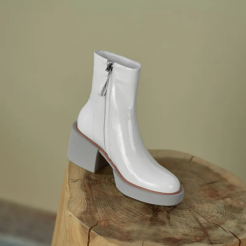 2023 white Winter Women shoes Genuine Leather Women Boots Platform Chunky Boots Women Solid Women Shoes high heel boots - bertofonsi