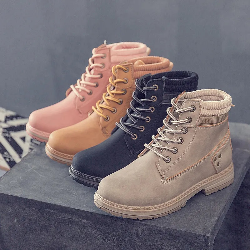 Spring Autumn New Women Boots Riding Equestrian Ankle Boots Ladies Platform Boots Lace-Up Plus Size 36-41 Woman Fashion Shoes - bertofonsi