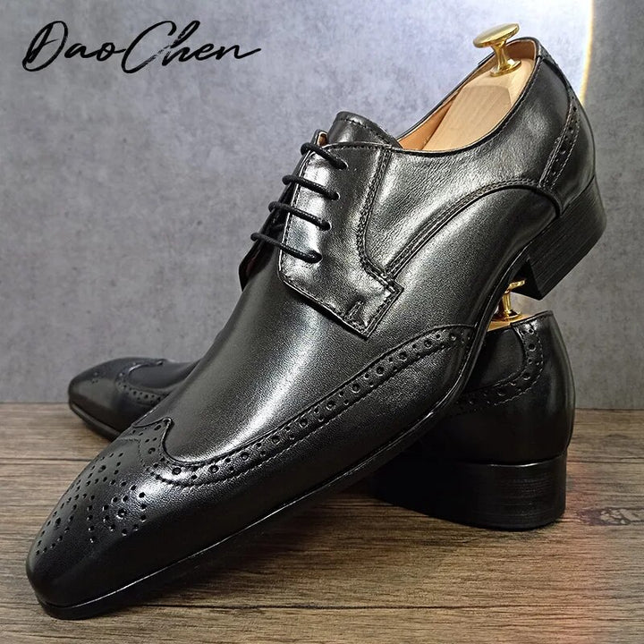 Luxury Brand Men Leather Shoes Lace Up Pointed Toe Mixed Colors Casual Men Dress Derby Shoes Wedding Party Shoes For Men - bertofonsi