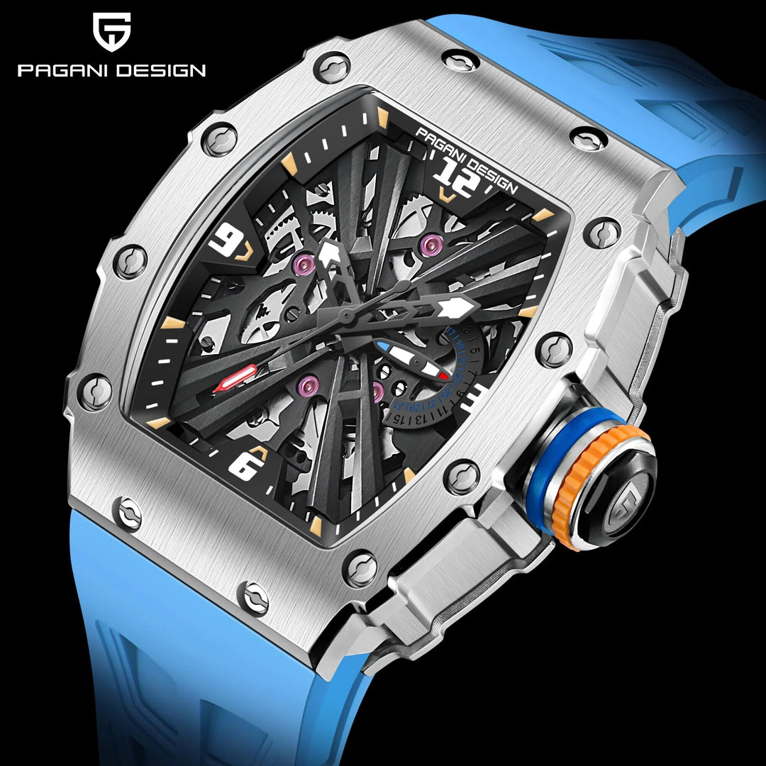 2023 New PAGANI DESIGN Men's Quartz Watches VH65 Movt Skeleton Dial 100M Waterproof Sport Rectangle Sapphire Glass Watch for Men - bertofonsi