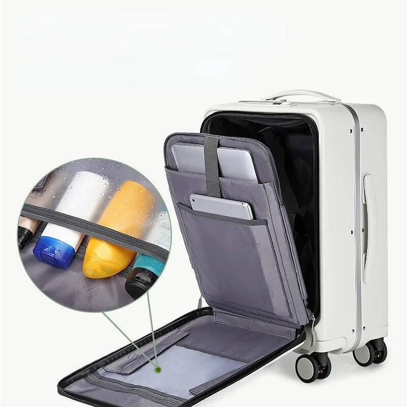 Carry on Luggage with Wheels Front opening rolling luggage password travel suitcase bag fashion USB interface Trolley Luggage - bertofonsi