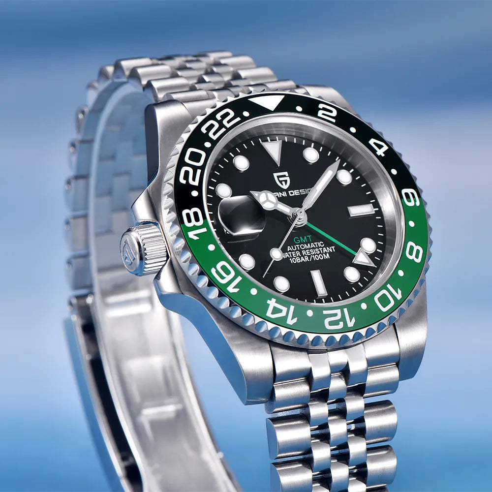 2022 PAGANI DESIGN New Business Left Crown Men Mechanical Wristwatches 100M Waterproof Sapphire Glass PD-1662 GMT Watch for Men - bertofonsi